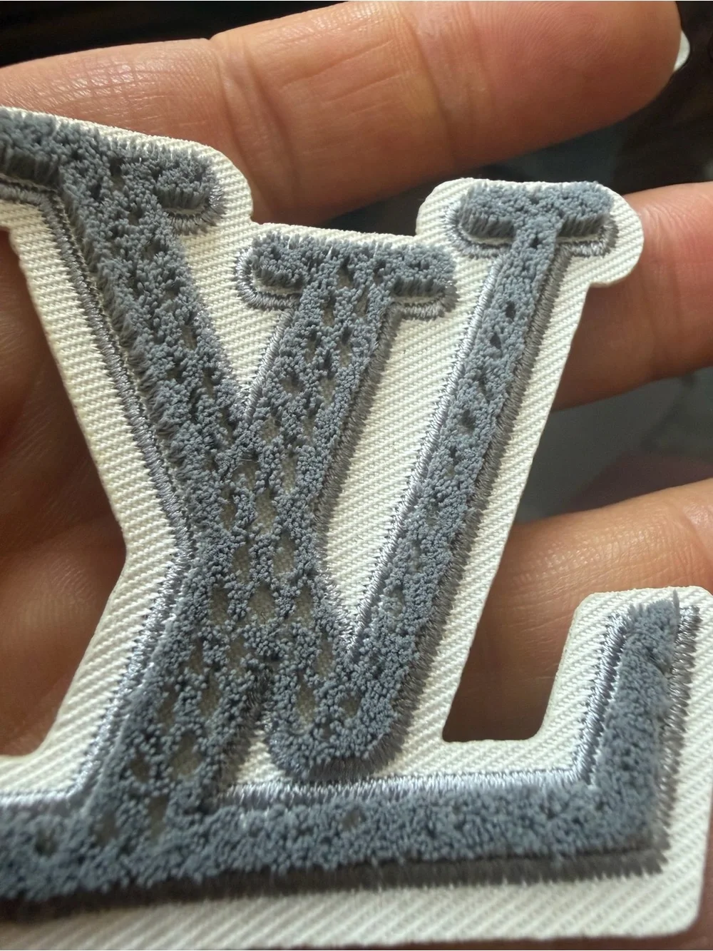 Made of fabric Fashion Gray and White Embroidered Monogram Wall Patch